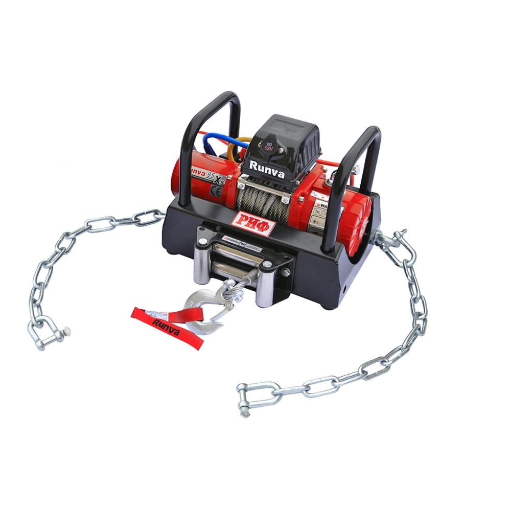 Лебёдка переносная РИФ 9.5XS c площадкой на цепях и проводами (в сборе), коротий барабан, стальной трос